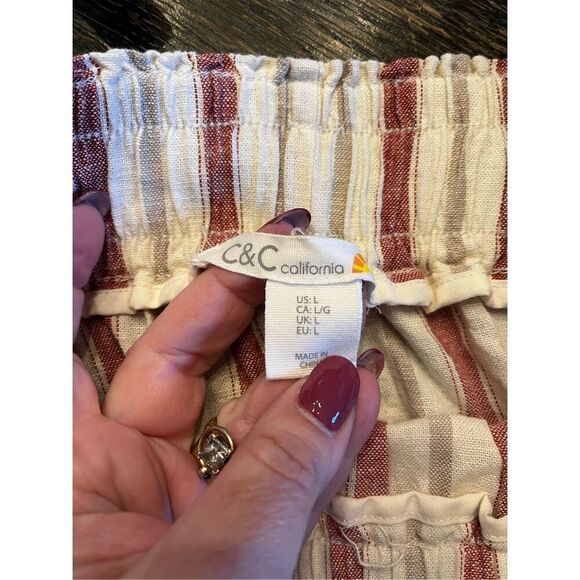 C&C California Cream & Red Stripe Wide Leg Linen Pants sz L NWOT - Picture 6 of 7